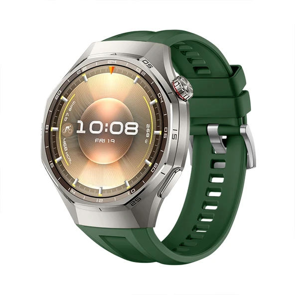 Huawei Watch GT6 Pro 46mm İle Tam Uyumlu Kordon Metal Tokalı Yumuşak Silikon Kordon Kayış  Haki ürün görseli