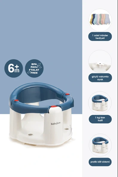 Babyjem Önden Açılır Banyo ve Mama Oturağı ve Hediye Minderli - 2 ' Li Set İndigo Mavi ürün görseli 1