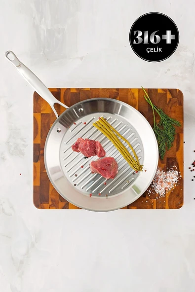 3ply Powersteel 316 Çelik Indüksiyon Tabanlı Grill Tava 28 Cm - 1