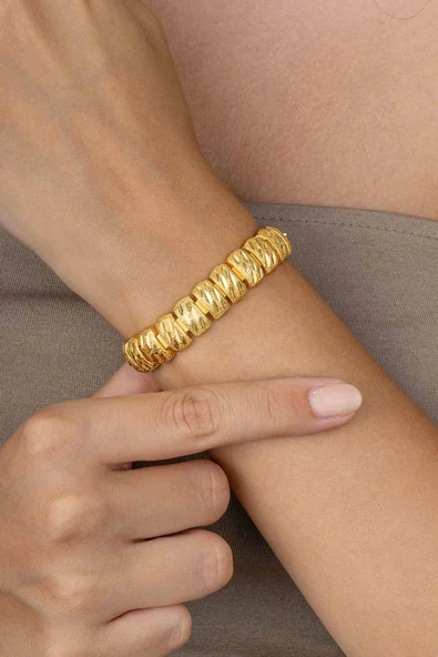 Gümüş Pazarım Sıralı Dikdörtgen Kesim Altın Kaplama Çelik Kadın Bileklik ürün görseli 1