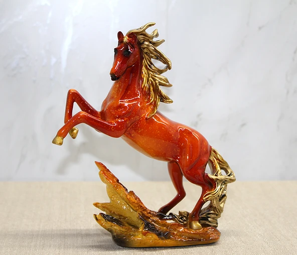 Periboia Polyester Gold Detaylı Şahlanmış At Figürü