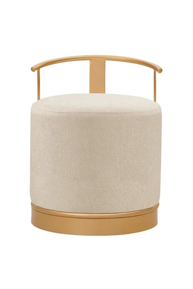 Pufi Puf Gold Metal Çerçeveli Keten Çok Amaçlı Dekoratif Oturak, Makyaj Oturağı,Montajsız Puf Bench - 2