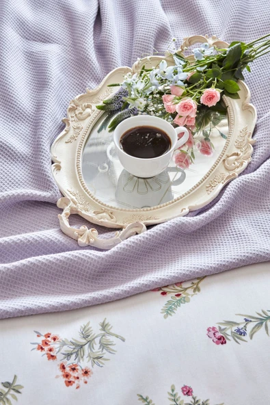 Le Mans Çift Kişilik Percale Nevresim Pike Takımı Lila - Resim 6