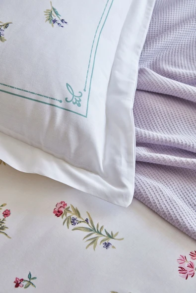 Le Mans Çift Kişilik Percale Nevresim Pike Takımı Lila - Resim 8
