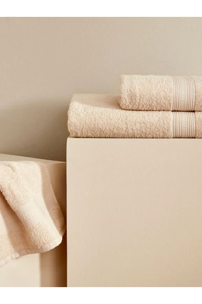 Soft Touch %100 Pamuk 50x90 cm Havlu Bej - Resim 4