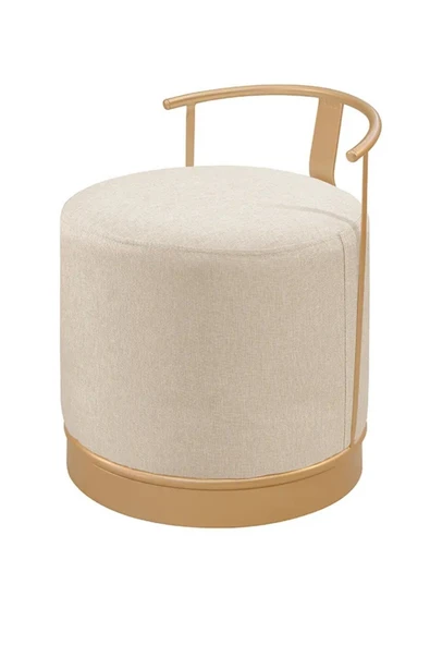 Pufi Puf Gold Metal Çerçeveli Keten Çok Amaçlı Dekoratif Oturak, Makyaj Oturağı,Montajsız Puf Bench - 1
