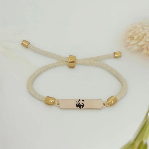 Sembole Özel Beyaz İpek Örgülü 14 Ayar Altın Plakalı Dikdörtgen Motifli Hediye Bileklik-413 ürün görseli