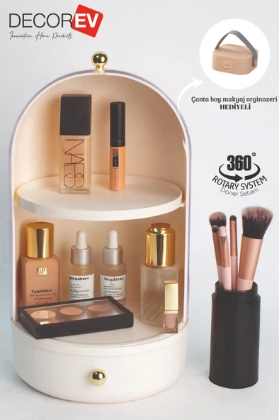 360° Döner Sistem Makyaj Organizeri – Büyük Kapasiteli Makyaj ve Kozmetik Düzenleyici + Çanta Boy Organizer Hediyeli ürün görseli