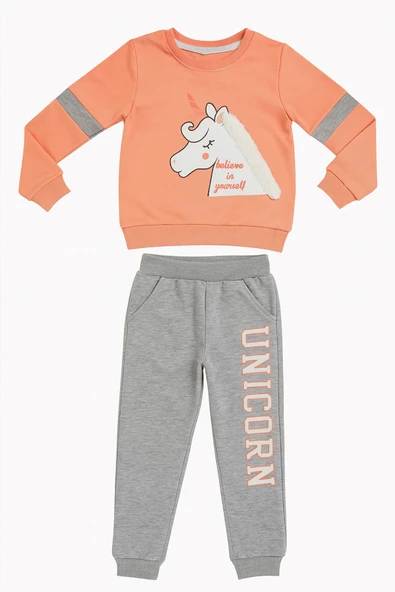 Belive In Yoursey Yele Detaylı Unicorn Baskılı Kız Çocuk Eşofman Takımı - 3