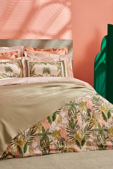 Afzelia Çift Kişilik Percale Nevresim Pike Takımı Pudra - Resim 7