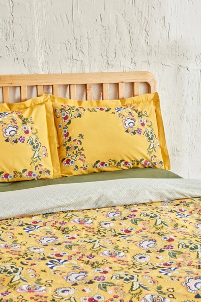 Lansy %100 Pamuk Çift Kişilik Nevresim Takımı Sarı - Resim 12