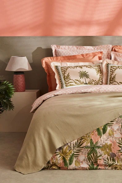 Afzelia Çift Kişilik Percale Nevresim Pike Takımı Pudra - Resim 3