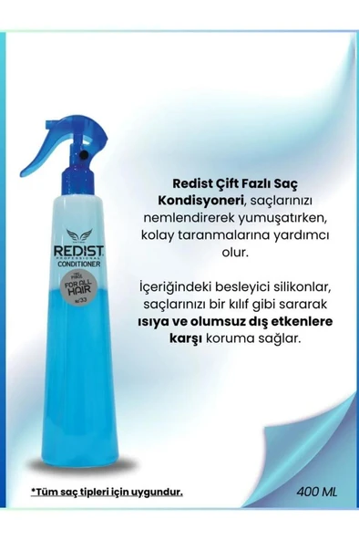 Redist All Hair Mavi Kolajen Nemlendirici Isıya Karşi Koruma Sağlayan Fön Suyu 400 ml - Resim 4