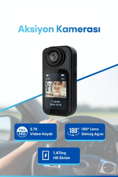 2.7K HD Aksiyon Kamerası  Yüksek Çözünürlüklü Spor ve Vlog Çekimleri