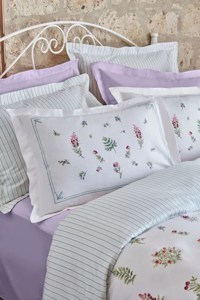 Le Mans Çift Kişilik Percale Nevresim Pike Takımı Lila - Resim 10