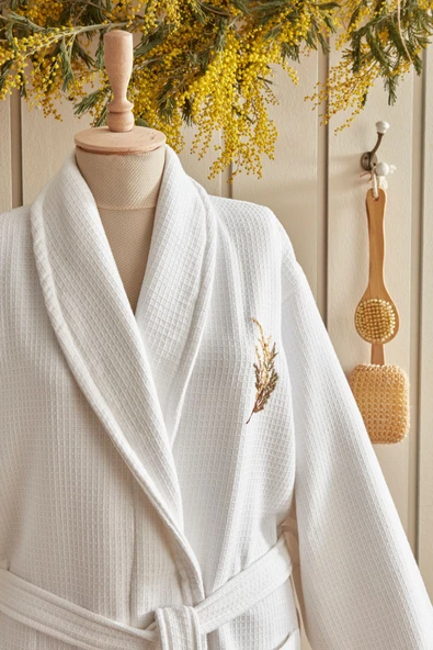 Floren 3 Parça Bornoz Seti Offwhite - Resim 9