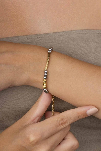 Gümüş PazarımKırmızı Altın Kaplama Dorika Zincir Model Altın Kaplama Çelik Kadın Bileklik - Resim 2