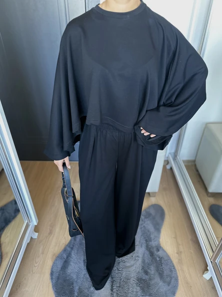 Kadın Panço Takım Siyah - Resim 2