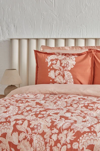 Patrisa %100 Pamuk Çift Kişilik Nevresim Takımı Terracota - Resim 3