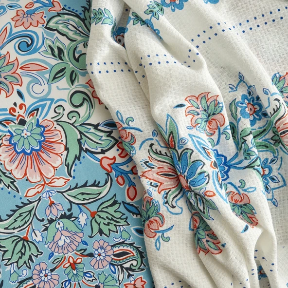 Karaca Home Arney %100 Pamuk Çift Kişilik Nevresim Pike Hediyeli Takımı Mavi - Resim 3