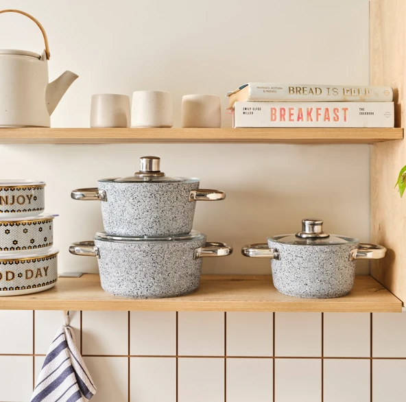 Karaca Biogranit Nare 6 Parça Midi Tencere Seti Blue - Resim 5