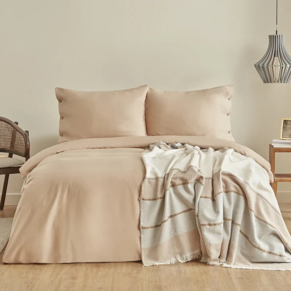 Karaca Home Nevada Çift Kişilik Krep Nevresim Jakar Pike Hediyeli Takım Bej - 1