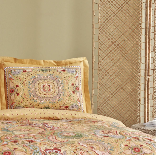 Karaca Home Manas %100 Pamuk Çift Kişilik Nevresim Takımı Hardal - Resim 3