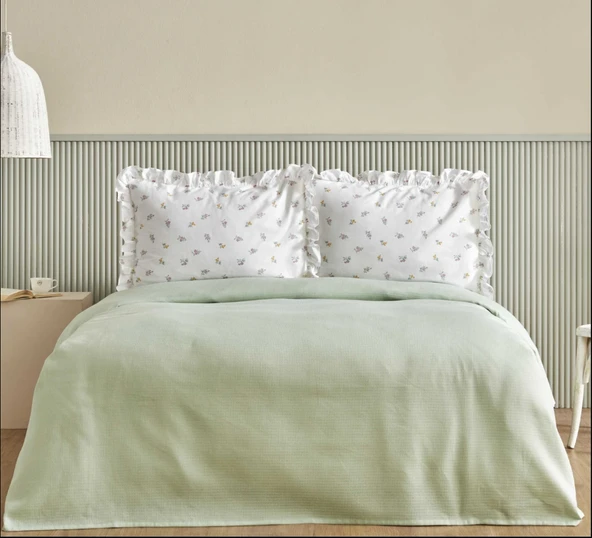 Karaca Home Lidya %100 Pamuk Çift Kişilik Pike Takımı Yeşil ürün görseli