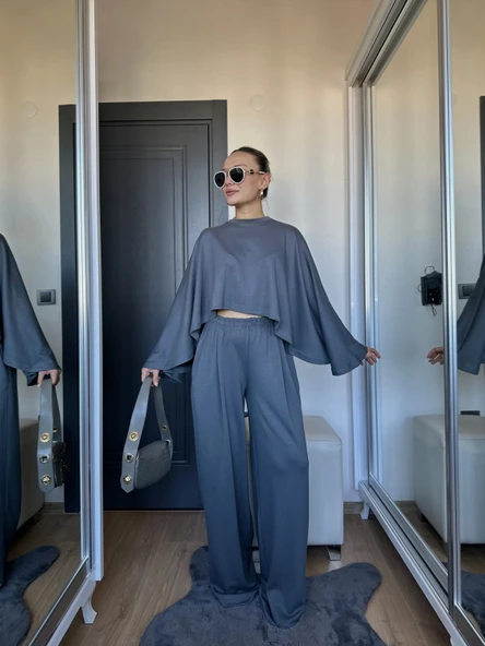 Kadın Panço Takım Antrasit - Resim 4