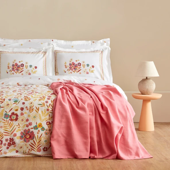 Karaca Home Jora %100 Pamuk Çift Kişilik Nevresim Pike Takımı Somon - 5