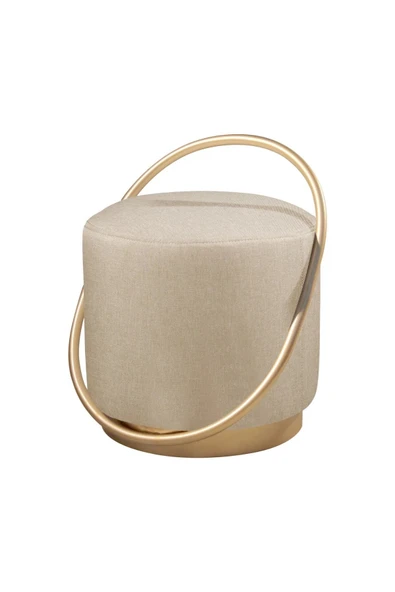 Loop Serisi Puf, Metal Halkalı Puf, Makyaj Oturağı ,Puf Bench Montajsız Oturak Gold Metal Ayaklı - 2