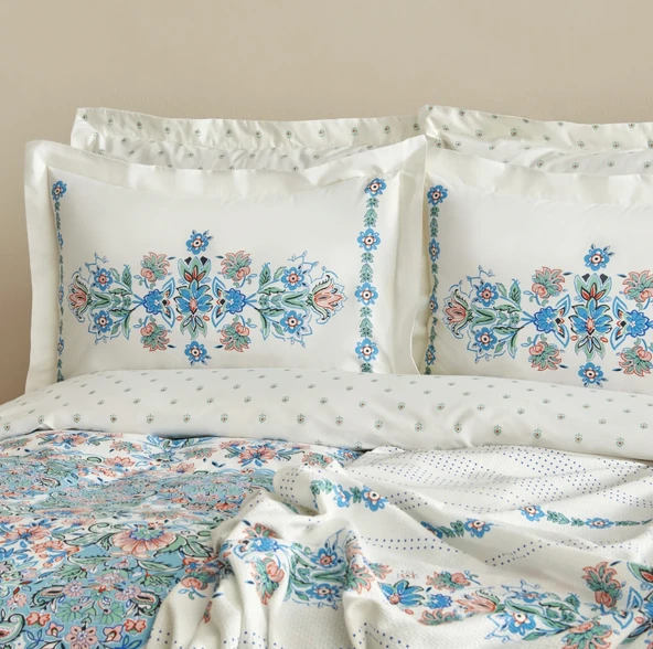 Karaca Home Arney %100 Pamuk Çift Kişilik Nevresim Pike Hediyeli Takımı Mavi - Resim 6