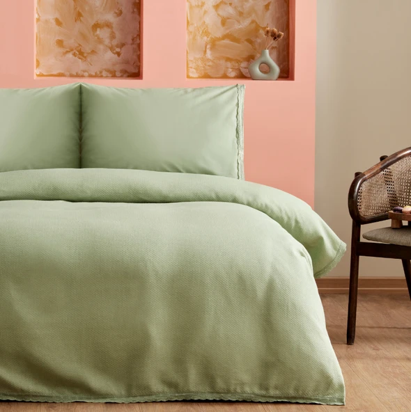 Karaca Home Alia % 100 Pamuk Fistolu Çift Kişilik Pike Takımı Adaçayı - Resim 5