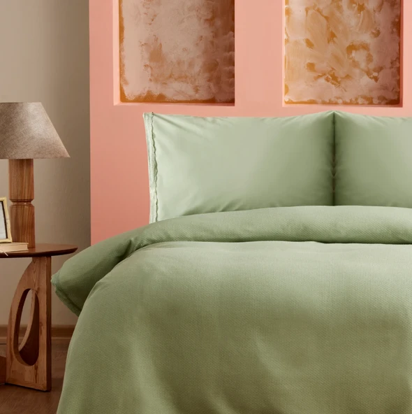 Karaca Home Alia % 100 Pamuk Fistolu Çift Kişilik Pike Takımı Adaçayı - Resim 6