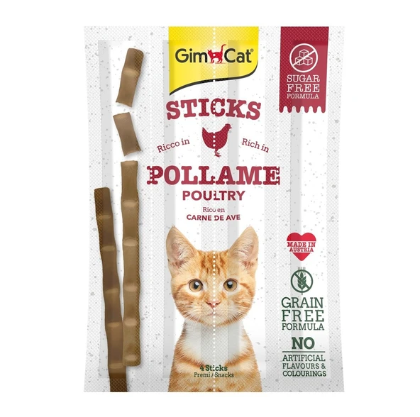 Gimcat Sticks Kümes Hayvanı Etli Tahılsız Kedi Ödül Çubukları 4'lü 20 Gr - 1