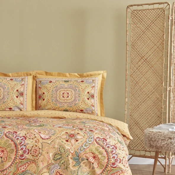 Karaca Home Manas %100 Pamuk Çift Kişilik Nevresim Takımı Hardal - Resim 10