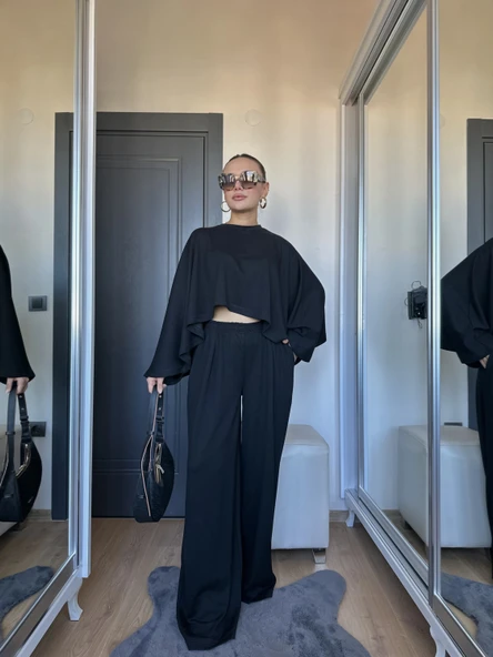 Kadın Panço Takım Siyah - Resim 4