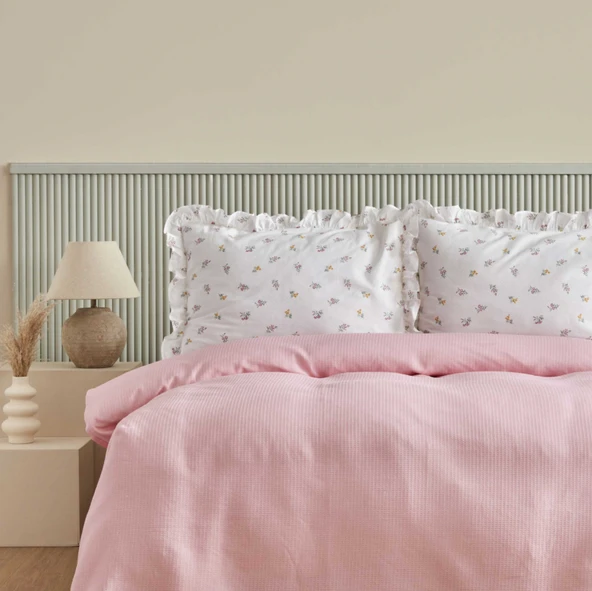 Karaca Home Lidya %100 Pamuk Çift Kişilik Pike Takımı Pudra  - Resim 2