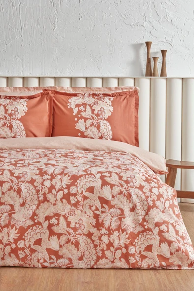 Patrisa %100 Pamuk Çift Kişilik Nevresim Takımı Terracota - Resim 2