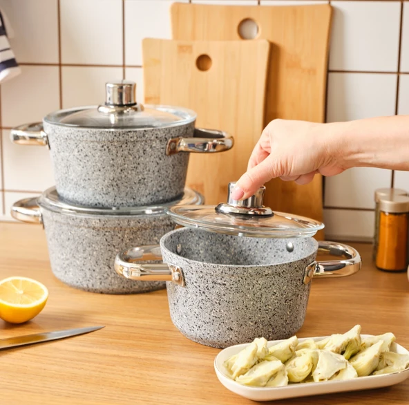 Karaca Biogranit Nare 6 Parça Midi Tencere Seti Blue - Resim 3