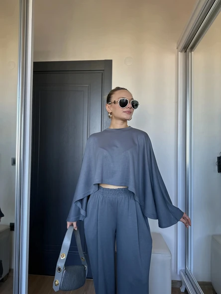 Kadın Panço Takım Antrasit - Resim 2