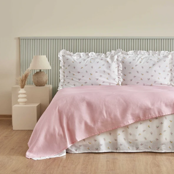 Karaca Home Lidya %100 Pamuk Çift Kişilik Pike Takımı Pudra  - Resim 7