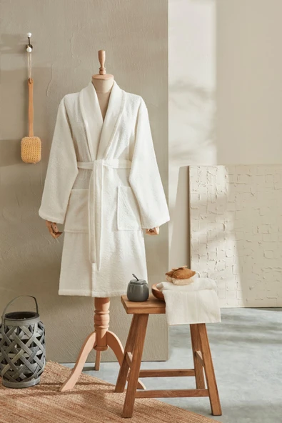 Andy  Pamuk Bornoz Seti S/M Offwhite - Resim 2