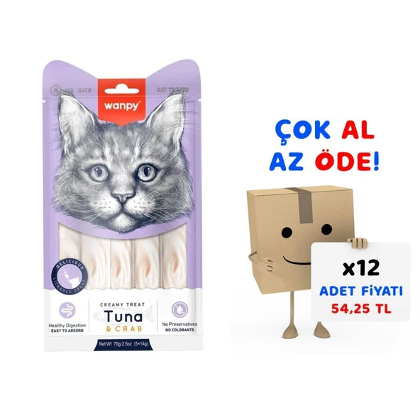 Wanpy Ton-Yengeç Krema Likit Kedi Ödülü 5x14gr 12'li Paket - 1
