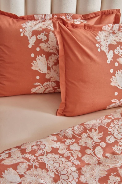 Patrisa %100 Pamuk Çift Kişilik Nevresim Takımı Terracota - Resim 7