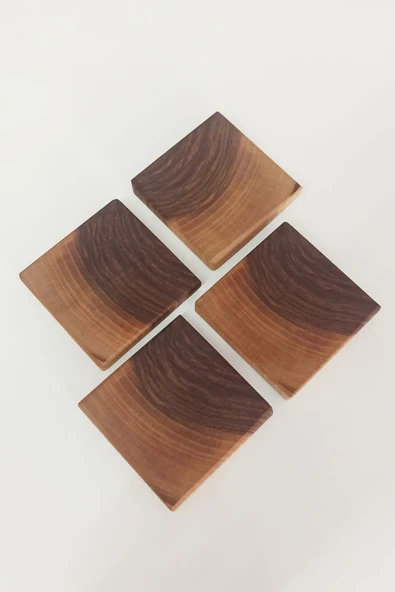 Ahşap Kare Bardak Altlığı 4'lü - Ceviz Ağacı - 3