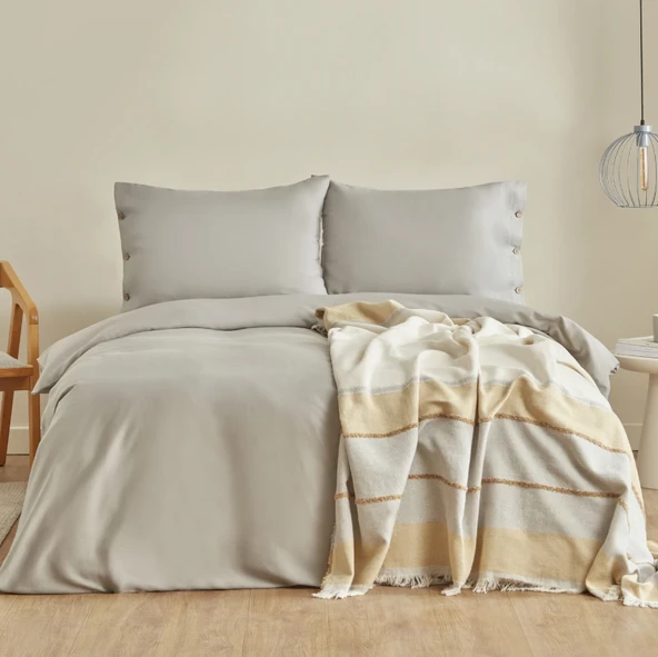 Karaca Home Nevada Çift Kişilik Krem Nevresim Jakar Pike Hediyeli Takım Hardal - Resim 5