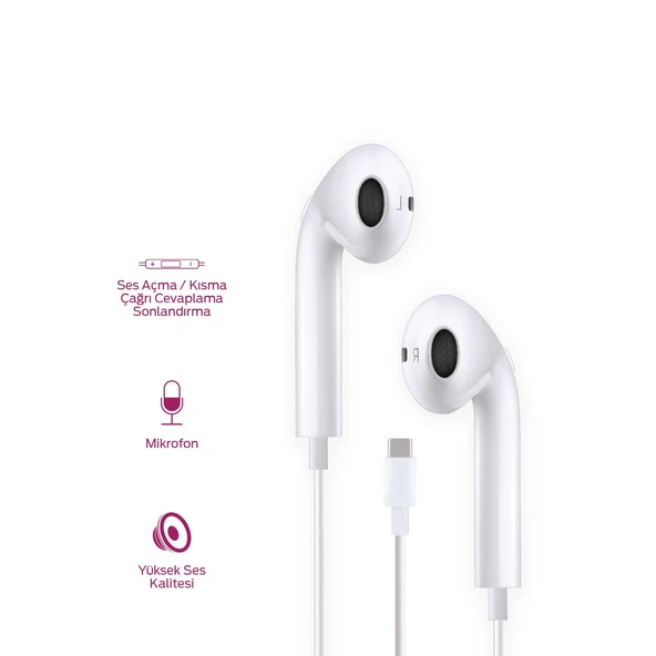Polosmart PBS227 Kablolu Type-C Girişli Kulak İçi Kulaklık Beyaz - 2