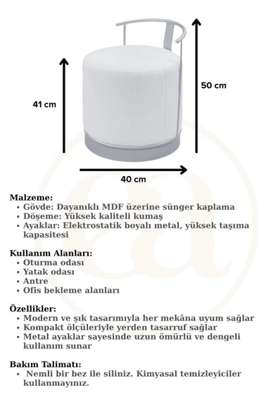 PUFİ PUF SİYAH METAL ÇERÇEVELİ KETEN ÇOK AMAÇLI DEKORATİF OTURAK, MAKYAJ OTURAĞI,MONTAJSIZ PUF BENC - 4