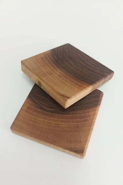 Ahşap Kare Bardak Altlığı 4'lü - Ceviz Ağacı - 4